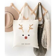 Yılbaşı Hediyesi Oh Dear Geyikli Christmas Yeniyıl Temalı Bez Çanta Tote Bag