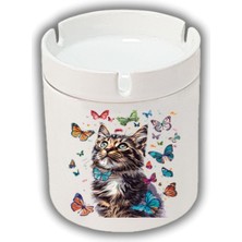 Kelebekler Içinde Kedi Baskılı Küllük Kül Tablası
