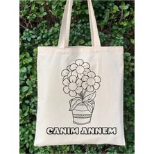 Anneler Günü Hediyesi, Çiçekli Anne Hediye Boyama Çantası Tote Bag, Bez Çanta