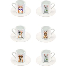 Kedi Baskılı Türk Kahve Fincan Seti 12 Parça