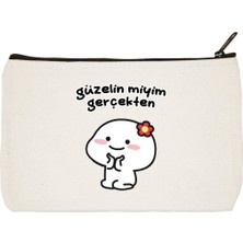 Güzelin Miyim Gerçekten? Baskılı Bez Makyaj Çantası, Kalemlik, El Çantası