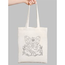 Kelebekli Çiçekli Çocuk Boyama Çantası, Anaokulu Boyama Bez Çanta Tote Bag