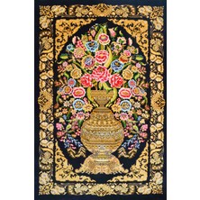 Bambu Iplik Dokuma Çiçek Desenli Iran Duvar Halısı 50X80 cm