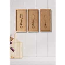 Doğal Ahşap Mutfak Dekoru 25X12 cm Tablo Seti, Şık ve Sıcak Atmosfer Sağlar