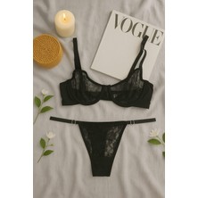 Siyah Dantel Transparan Sütyen String Takım