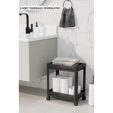 3'lü Siyah Katlı Tekerlekli Çok Amaçlı Mutfak ve Banyo Rafı