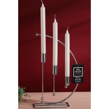 3'lü Metal Şamdan, Şık Dekoratif Mumluk, 25CM, Paslanmaz Kaplama