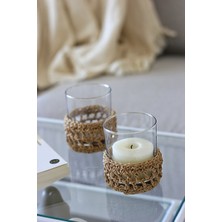 Iki'li Hasır Detaylı Sade Mumluk Takımı, Şık ve Doğal Dekorasyon Için Ideal