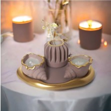 Altın Yaldızlı Deniz Kabuğu Tasarımlı Mumluk ve Biblo Seti, Şık ve Zarif Dekorasyon Parçası