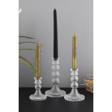 Şeffaf 3'lü Kristal Görünümlü Cam Mumluk Seti, Dekoratif ve Şık Tasarım