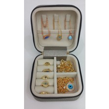 Teknotrust Küçük Boy 11X11 Düzenleyici Takı Saklama Kutusu Seyahat Ahşap Deri Gri