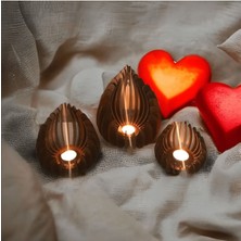 3'lü Ahşap Dekoratif Mumluk Seti, Şık ve Doğal Tasarım, Ev Dekorasyonu Için Ideal