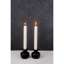 Şık 2'li Siyah Ahşap Nar Modeli Dekoratif Şamdan Seti