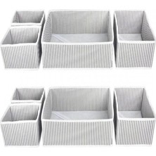 Iki Set Çok Amaçlı Dolap ve Çekmece Iç Düzenleyici, 8 Parça, Gri