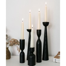 5'li Siyah Ahşap Şamdan Takımı, Dekoratif Mumluk Seti, 11-25CM, Şık ve Zarif Tasarım
