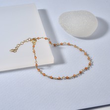 14 Ayar Altın Kaplama Sitrin Doğal Taşlı El Yapımı Gümüş Bileklik - CBS00133