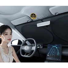 Kia Ev9 2024-2025 Katlanabilir Milfonlu Yuvarlak Oto Güneşlik, Uv Koruma, Kılıflı Ön Cam Perde, Üniversal Uyum