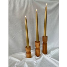 Turuncu Ahşap 3'lü Mumluk Seti, Sıcak ve Şık Dekorasyon Unsuru