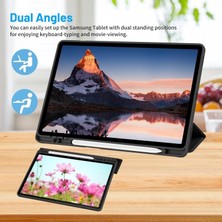 Samsung Galaxy Tab S10 Fe Plus 13.1 Inç 2025 Kılıf Kalem Bölmeli Katlanabilir Standlı Yumuşak Silikon Kapak + Ekran Koruyucu Cam + Dokunmatik Kalem 3in1 Set SM-X620 X626B