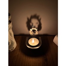 Gri Katlanabilir Silüet Metal Mumluk, Aslan Burcu Tasarımı