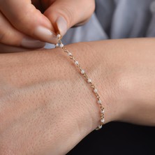 14 Ayar Altın Kaplama Doğal Ay Taşı  El Yapımı Gümüş Bileklik - CBS00134