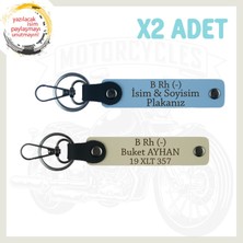 Gök Mavi-S Kahve, Motorcu Tarzına Uygun Isim Plaka ve B Rh (-) Kan Grubu Yazılı 2'li Anahtarlık Set