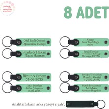 Açık Yeşil & Siyah, Miniklere Özel Isim Yazılı Karne Hediyesi Anahtarlık 8’li Set, Öğretmen Armağanı