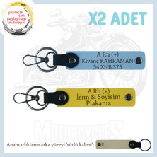 Hız Severlere Çok Özel Hediyeler, Isim Plaka ve A Rh (+) Kan Grubu Deri X2 Anahtarlık, Sarı-Mavi-Sk
