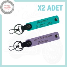 Mor Menekşe-Koyu Turkuaz, Motosiklet Severler Için Özel Tasarım Plaka 2'li Anahtarlık