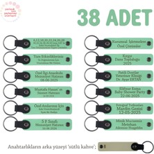 Açık Yeşil & Sütlü Kahve, Yeni Yıl Kutlaması Için Mesaj ve Isim Yazılan Hatıra Anahtarlık 38’li Set