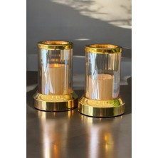 Şık 2'li Kristal Mumluk Takımı, Parlak Gold Renkli Dekorasyon Aksesuarı
