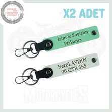 Yeşil-Beyaz, Yol Aşıkları Için Isminize Özel Motorcu Anahtarlığı Set, Plaka ve Senin Adın Yazılı