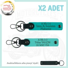 Motosiklet Severlere Hediyelik, Isim Plaka, A+ Kan Grubu Yazılı X2 Anahtarlık, K Turkuaz-Turkuaz-Syh
