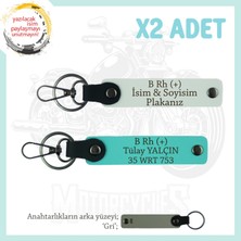 Motor Severlere, Isim Plaka ve B Rh (+) Kan Grubu Yazılı X2 Anahtarlık, Hediyelik, Beyaz-Turkuaz-Gr