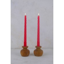 2'li Büyük Nar Desenli Ahşap Şamdan Seti, Şık ve Dekoratif Aydınlatma