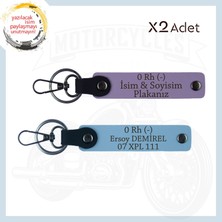 Mor Menekşe-Gök Mavi, Hız Severlere Özel Isim Plaka ve 0 Rh (-) Kan Grubu Yazılı 2'li Anahtarlık Set