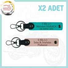 Yavruağzı-Koyu Turkuaz, Isim Plaka ve 0 Rh (+) Kan Grubu Yazılı Acil Durum Motorcu Anahtarlığı 2'li