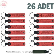 Nar Çiçeği & Yeşil, Plates Grubu Için Üzerinde Isim Yazılı Hediyelik Anahtarlık 26’lı Takım