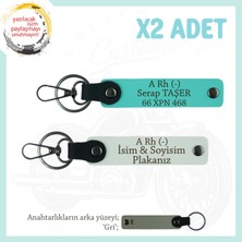 Motor Severlere, Isim Plaka ve A Rh (-) Kan Grubu Yazılı X2 Anahtarlık, Hediyelik, Beyaz-Turkuaz-Gr