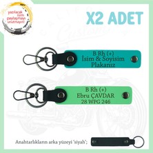 Motosiklet Kullanana Hediye, Isim Plaka ve B + Kan Grubu Yazılı X2 Anahtarlık, K Turkuaz-F Yeşil-Syh