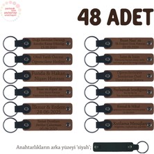 Açık Kahve & Siyah, Babyshower Partilerine Özel Hediyelik Anahtarlık 48'li Set, Bebek Ismi Yazılı