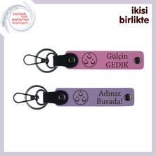 Sevgiline Ömürlük Hatıra – Üç Ayyıldızlı, Kişiselleştirilebilir Deri Anahtarlık Seti, Pembe-Mor