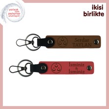 Kankaya Sıcacık Armağan, Üç Ayyıldızlı, Isimli 2’li Anahtarlık Hediye Takımı, Açık Kahve-Nar Çiçeği