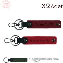 Babaya Yılbaşı Sürprizi, Isim & Soyisim Kişiselleştirilmiş 2’li Anahtarlık, Kırmızı-Bordo-Yeşil