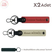 Komşuya Yılbaşı Jest, Isim & Soyisim Kişiselleştirilmiş 2’li Anahtarlık, Nar Çiçeği-S Kahve-Lacivert