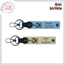 Sevgiliye Şık  Ayyıldız Kurt Göktürk Armağan, Kişisel Isim Yazılı Anahtarlık Takım, Gök Mavi-S Kahve