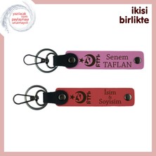 Evlilik Yıldönümüne Armağan– Ayyıldız Kurt Göktürk Temalı Isimli Anahtarlık Takımı, Pembe-Nar Çiçeği