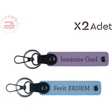 Sevgiliye Romantik Jest, Isimli 2’li Anahtarlık Hediye Seti, Mor Menekşe-Gök Mavi