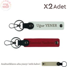 Teyzeye Yılbaşı Armağanı, Isimli 2’li Anahtarlık Takımı, Kırmızı-Beyaz-Sütlü Kahve