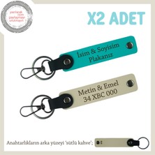 Hız Tutkunlarına, Isim ve Plaka Yazılı 2'li Özel Deri Anahtarlık, Hediyelik, Koyu Turkuaz-S Kahve-Sk